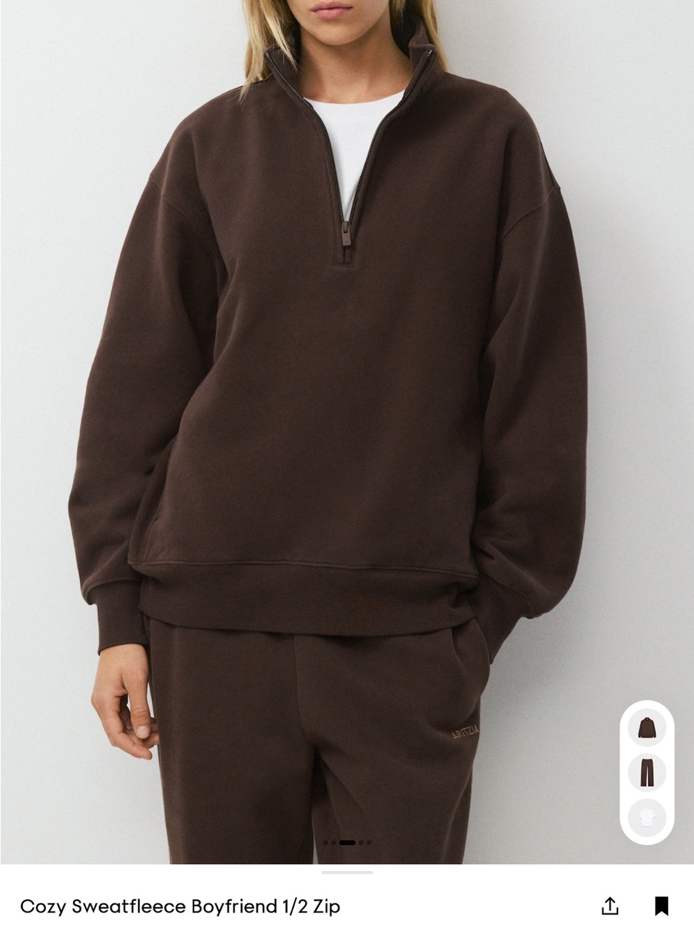 Aritzia Brown Half-Zip Boyfriend fit Sweatshirt